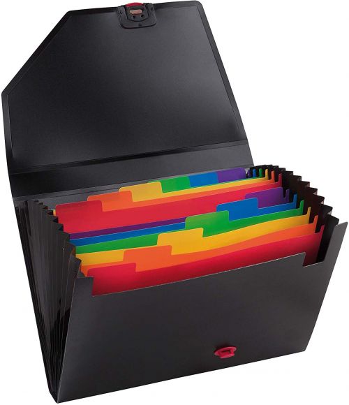 Snopake Rainbow and Black 13 Part Stepped Expanding File 15850