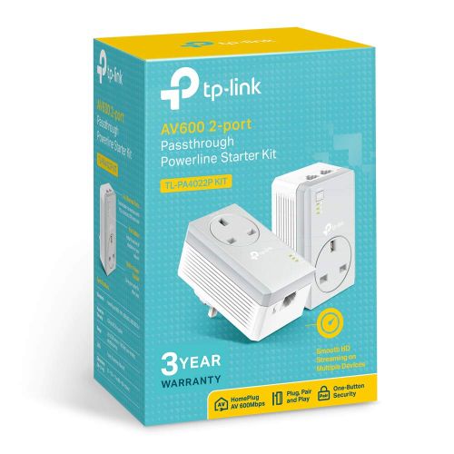 TP Link AV600 2 Port Passthrough Powerline Starter Kit V3 Home Plug Network 8TPTLPA4022PKIT
