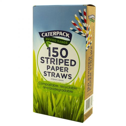 Caterpack Enviro Paper Straws Striped (Pack 150) - 30167 45060RY Buy online at Office 5Star or contact us Tel 01594 810081 for assistance