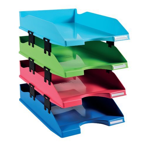88169EX | These environmentally friendly Exacompta Carbon Neutral Letter Trays are made from 100% recycled plastic waste and can hold documents up to A4 plus size. Ideal for files, letters, documents and more, the durable, brightly coloured trays come in Tropical Blue, Lime Green, Turquoise and Raspberry.