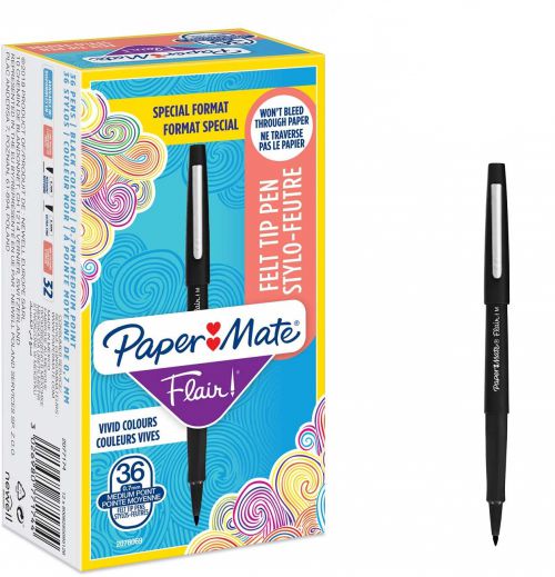 Paper Mate Flair Felt Tip Pen Medium BK PK36