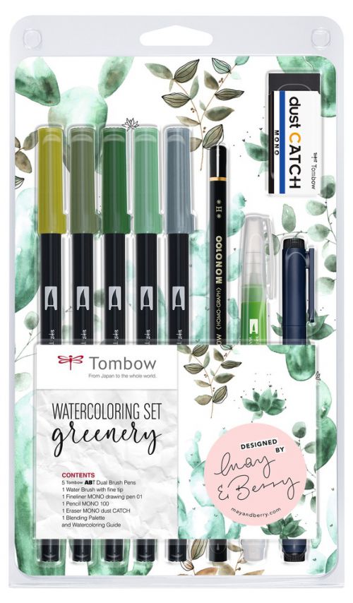 Tombow Greenery Themed Watercolouring Set with 10 Items - WCS-GR