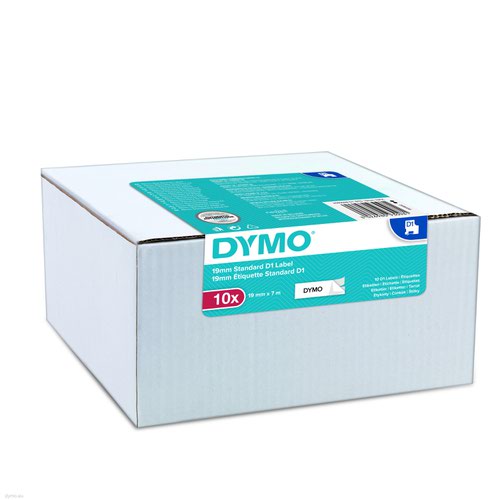 Dymo D1 Label Tape 19mmx7m Black on White (Pack 10)