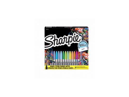 Sharpie Fine Permanent Marker Assorted PK18 with Pencilcase