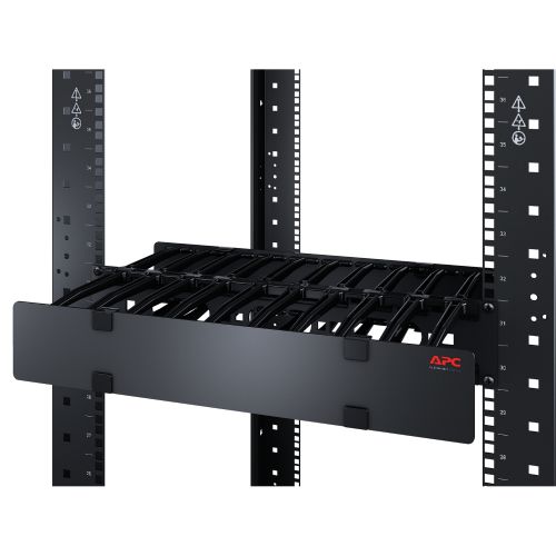 High density 1U, 6-in (150-mm) deep, horizontal cable manager with cover.