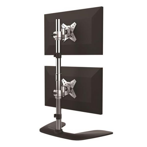 StarTech.com Vertical Dual Monitor Stand - Ergonomic Desktop Stacked Two Monitor Stand for up to 27 Inch VESA Mount Displays