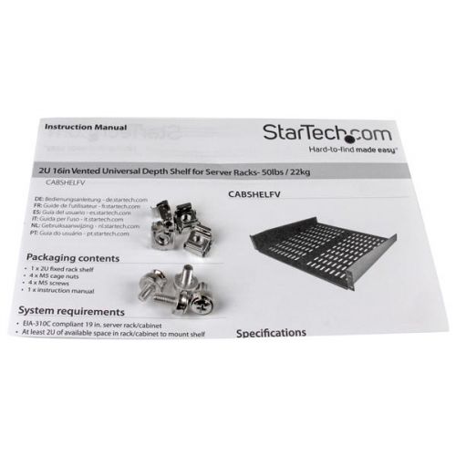 StarTech.com 2U 16in Vented RM Cantilever Shelf 22kg Server & Data Racks 8STCABSHELFV