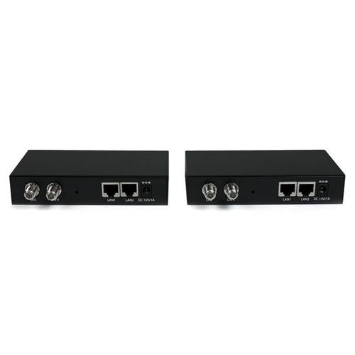 The EOC1110K Gigabit Ethernet over Coaxial Unmanaged LAN Extender Kit (2.4km) includes both end points, and allows you to span a 10/100/1000Mbps Ethernet network over extremely long distances (up to 2.4 km/1.5 mi) while still maintaining high-speed network connectivity.The coax Ethernet extender allows you to run the connection over existing coaxial cable, with little to no modification required, making it a perfect solution for a broad range of applications, including connecting isolated user stations from the same or separate building, or overcoming infrastructure obstacles and distances (e.g. older stone/concrete architecture) where new wiring or wireless connectivity may be impossible.The gigabit Ethernet over coax kit helps to eliminate expense by allowing CCD or CATV video and Ethernet network data to share the same coaxial cable without interference.Backed by a StarTech.com 2-year warranty and free lifetime technical support.