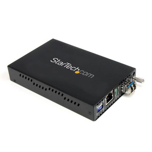The ET1000S40LC2 1000 Mbps Gigabit Single-Mode Fibre Media Converter (LC, 40 km) enables you to extend a Gigabit Ethernet network over single-mode fibre, at distances up to 40km (25 miles).A cost-effective solution for connecting a Gigabit Ethernet (1000Base-T) network to remote network segments over a (1000Base-LX/SX) fibre backbone, the GbE to SM fibre converter supports full Gigabit speeds for ideal network performance and scalability. Designed to offer a durable and convenient Ethernet to fibre solution, the Ethernet to LC Fibre converter features an all-steel chassis, and a simple plug-and-play installation with minimal configuration required.For added versatility, this fibre media converter supports standalone operation, or installation into the 20 Slot, 2U Rackmount Chassis (ETCHS2U).Backed by a StarTech.com 2-year warranty and free lifetime technical support.