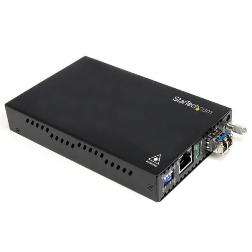 The ET91000LC2 1000 Mbps Gigabit Multimode Fibre Media Converter (LC, 550m) lets you extend a Gigabit Ethernet network over multimode fibre, at distances up to 550m (1804 ft).A cost-effective solution for connecting a Gigabit Ethernet (1000Base-T) network to remote network segments over a (1000Base-LX/SX) fibre backbone, this GbE to MM fibre converter supports full Gigabit speeds for ideal network performance and scalability. Designed to offer a durable and convenient Ethernet-to-fibre solution, the Ethernet to LC Fibre converter features an all-steel chassis, and a simple plug-and-play installation with minimal configuration required.For added versatility, this fibre media converter supports standalone operation, or installation into the 20 Slot, 2U Rackmount Chassis (ETCHS2U), as well as a replaceable SFP slot.Backed by a StarTech.com 2-year warranty and free lifetime technical support.