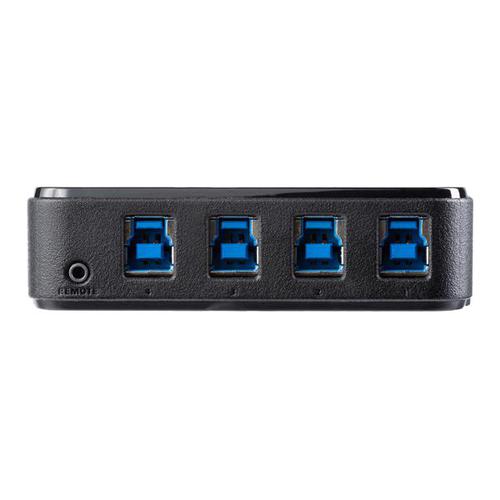 This 4x4 USB 3.0 peripheral sharing switch lets you share four USB 3.0 peripheral devices between four different computers, providing a cost-effective way to create a more productive, space-efficient work area.Save costs and time by sharing peripheralsSave the expense of purchasing duplicate peripherals, by sharing devices (such as USB printers, portable hard drives, mouse and keyboard) with up to four computers. The USB switch also lets you avoid having to swap cables from one system to another, saving time and effort.Fast data transfer speedEnjoy fast data transfers to and from your shared peripheral devices. The USB switch supports USB 3.0 (up to 5Gbps), providing high-bandwidth support for devices like external hard drives and webcams. The USB 3.0 switch is also backward compatible with USB 2.0/1.1 and works with older devices.Easy to useThe plug-and-play USB switch is easy to use, with no drivers or software required. It features a remote port selector that lets you switch peripheral devices from one computer to another with the press of a button. The LED indicates the active computer.The switch’s compact design takes up minimal desk space and it’s USB-powered.Share more devicesThe 4-port USB switch can also be connected to a USB hub or docking station, to expand the number of shared devices.The HBS304A24A is backed by a StarTech.com 2-year warranty and free lifetime technical support.
