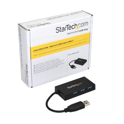 StarTech.com 4 Port USB 3.0 Hub 3x USB A and 1x USBC USB Hubs 8STHB30A3A1CFB