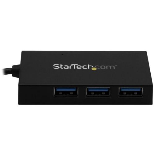 Here’s an easy way to connect a wider range of peripherals to your laptop. This TAA compliant 4-port USB 3.0 hub turns your laptop’s USB-A port into three USB-A charge-and-sync ports (5Gbps), and one USB-C™ port.Now, you can use your laptop’s traditional USB Type-A port to expand your connectivity, fast-charge your smartphone or tablet, and connect your newer USB Type-C™ device to your laptop.This USB 3.0 hub lets you expand your USB connection options using the USB-A port on your computer. (USB 3.0 is also known as USB 3.1 Gen 1.) It offers three USB-A ports and one USB-C port, so you can still connect traditional USB devices now, and be ready to connect USB Type-C devices in the future.It’s the ideal way to connect your new USB-C equipped device to your laptop’s traditional USB-A port.With three fast-charge ports, this hub helps ensure that your tablets and smartphones are charged and ready to use when you need them. Each USB-A port supports USB Battery Charging Specification 1.2, so you can charge and sync up to three devices simultaneously. (The charge provided depends on the number of devices connected and the amount of power each device draws. The hub’s USB-C port does not support charging.)This self-powered USB hub comes with an external power adapter to support power-hungry USB devices, such as larger external drives and enclosures, which require more power than USB power can provide on its own. You can install the versatile USB 3.0 hub virtually anywhere, because it takes up minimal space on a desk, and fits perfectly in hot-desk or BYOD environments.With its compact and lightweight design, the 4-port USB hub is also ideal for mobile use. You can simply tuck the hub and power adapter into your laptop bag to expand your connectivity when you’re travelling.This hub can help if you need a way to connect your newer USB-C peripherals to your existing laptop. Now you can access your USB-C device while avoiding the cost of purchasing a newer laptop that features a USB Type-C port.The self-powered USB 3.0 hub installs quickly with no additional drivers or software required, and it’s compatible with virtually all operating systems.The HB30A3A1CSFS is backed by a 2-year StarTech.com warranty and free lifetime technical support.