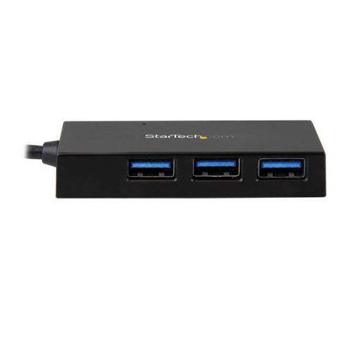 Turn a USB Type-C port on your laptop into three USB Type-A ports (5Gbps) and one USB Type-C port.The 4-port USB 3.0 hub lets you connect both USB-C™ and USB-A peripherals to your laptop or Chromebook™, through a single USB Type-C™ or Thunderbolt™ 3 port.The hub is ideal for virtually all USB-C equipped laptops, such as the Dell™ Latitude 11 5000 2-in-1, and the Dell XPS 12.This USB 3.1 Gen 1 hub lets you expand your USB connection options using the USB-C port on your computer. It offers one USB-C and three USB-A ports, letting you connect traditional USB devices now, while still being able to connect the growing number of USB Type-C devices in the future.The integrated, easy-to-use USB Type-C connector is small and reversible, which makes for easier insertions. You can connect the plug with either side facing up, which means less risk of damaging your ports, and less frustration.With a compact and lightweight design, the USB-powered hub is tailored for mobility. It easily tucks into your carrying case and expands your connectivity when traveling.Plus, this versatile USB hub takes up minimal space on a desk, so you can use it in hot-desk or BYOD (Bring Your Own Device) environments.Avoid the nuisance and cost of purchasing new peripherals by using this USB 3.0 hub with your current USB 3.0 and 2.0 devices. The bus-powered hub installs in seconds with no additional drivers or software required, and it’s compatible with virtually all operating systems.The HB30C3A1CFB is backed by a 2-year StarTech.com warranty and free lifetime technical support.