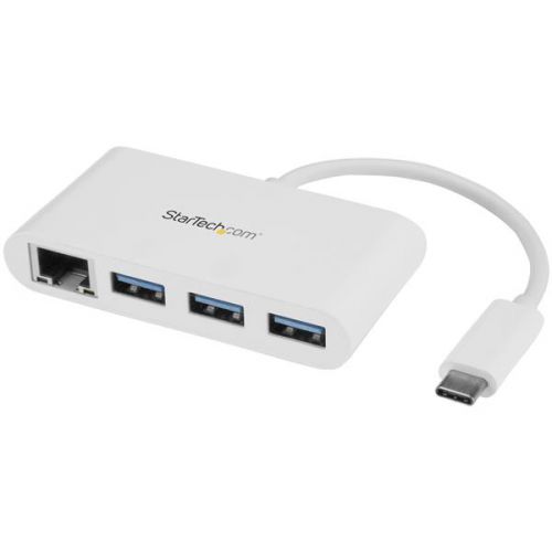3 Port USB3 Hub GbE USBC to 3xUSBA White