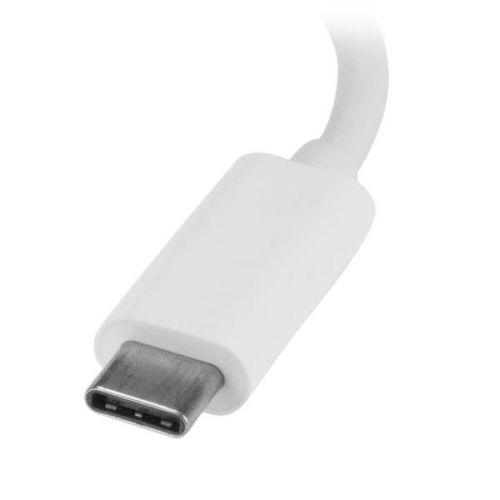 Here’s a must-have accessory for your USB-C™ equipped MacBook Pro, Chromebook™ or laptop. This USB 3.0 hub merges your USB peripheral and RJ45 network connections into a single combination hub. It gives you two vital connection types, with Ethernet and USB Type-A, which are often missing from modern laptops.Easily connect to your network and peripherals through USB-CThis 3-port USB hub features an easy-to-use USB-C connector. USB Type-C connectors are easier to insert than past generations. They're small and reversible, and you can connect the plug with either side facing up.Merges two vital port types into one stylish hubIf your MacBook or laptop is missing the ports you need, this hub can help. USB 3.0 is also known as USB 3.1 Gen 1. The versatile USB 3.0 hub gives you access to not only your USB peripheral devices but also a wired internet connection. It offers a Gigabit Ethernet port, so you can connect to a network in locations where Wi-Fi® is unreliable or unavailable.The stylish USB hub features an attractive white finish.Rugged, portable, and bus poweredThe hub features a rugged yet lightweight housing, so there’s no need to sacrifice dependability for portability. Its USB-powered design means you don’t need to carry a separate power adapter, so you can tuck the USB 3.0 hub neatly into your travel bag.This hub is perfect for travel, and it takes up minimal space on a desk, so you can use it in hot-desk or BYOD (Bring Your Own Device) environments.Built-in cable eliminates aggravationThe hub’s built-in USB-C cable makes connections easy, and you don’t need to carry a separate cable to attach the hub to your laptop.The HB30C3A1GEA is backed by a StarTech.com 2-year warranty and free lifetime technical support.