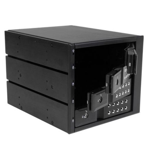 8ST10038528 | The HSB4SATSASBA Removable 4-drive Backplane makes inserting and removing drives fast and easy, by turning three 5.25" bays into a hot-swappable interface for up to four 3.5"" SATA or SAS hard drives (HDD).For added versatility, the hot swap bay can interface with SATA I/II/III and SAS I/II hard drives -- an ideal solution for enterprise system applications.For a quick and secure method of installing and removing drives, the backplane features ejection levers and a key-lock design. To help prevent drive failure, the bay provides drive cooling with a built-in fan and excellent heat dissipation with a vented aluminium enclosure.The HSB4SATSASBA is backed by a StarTech.com 2-year warranty and free lifetime technical support.