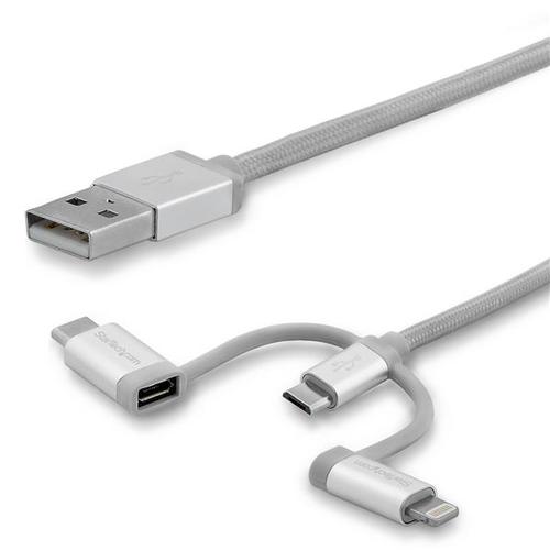 StarTech.com 2m USB Multi Charging Cable USB to Micro-USB or USB-C or Lightning Apple MFi Certified