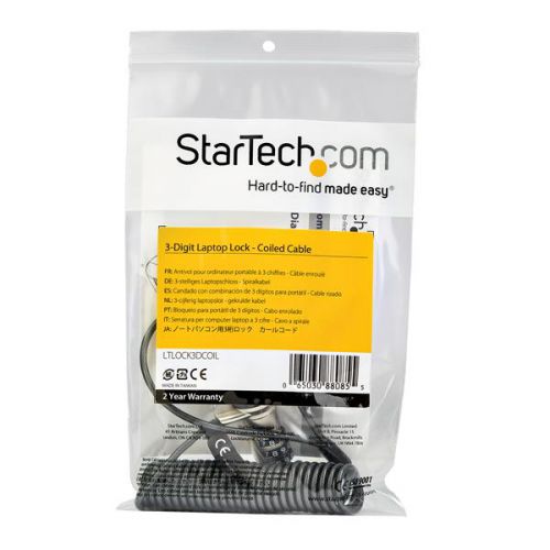StarTech.com 6ft Self-Coiling Laptop Cable Lock 3-Digit Combination Cables & Locks 8ST10248586