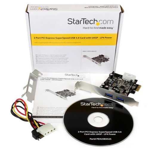StarTech.com 2 Port PCIe USB3 Card Adapter UASP LP4 PCI Cards 8STPEXUSB3S25