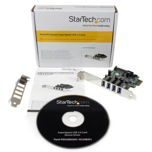 StarTech.com 4 Port PCIe USB 3.0 Controller Card UASP PCI Cards 8STPEXUSB3S4V