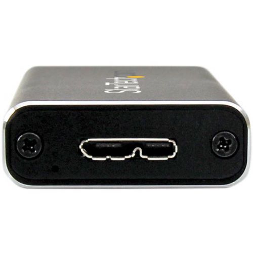 8STSMS1BMU313 | Add high-speed data storage to your laptop or desktop computer, with this portable mSATA and mSATA Mini drive enclosure. It gives you fast data transfer speeds with USB 3.1 (10Gbps) in a solid aluminium enclosure.Durable and portableWith its compact design and metal housing, the mSATA drive enclosure gives you a highly portable, high-speed storage solution. Slim and stylish, the enclosure makes the ideal accessory for laptop or desktop computers.The ventilation holes help to dissipate heat and help ensure an optimum operating temperatureThe mSATA enclosure provides dependable drive protection with its durable, solid aluminium housing. It also features ventilation holes to help protect your drive from overheating by allowing heat to dissipate and help maintain an optimum operating temperature. Ultra-fast data transfer speedsWith support for USB 3.1 (also known as USB 3.1 Gen 2) and SATA III (6Gbps) host connections, the drive enclosure lets you maximize the performance of your mSATA solid-state drives to achieve greater data transfer speeds. The mSATA drive enclosure also supports UASP for enhanced performance.USB File Transfer Rates diagram shows USB 3.1 Gen 2 at 10 Gbps is twice the speed of USB 3.0  at5 GbpsCompatible with all mSATA drivesThis portable drive enclosure is compatible with all standard mSATA drives, including the mSATA Mini (Half-Size) form factor.The SMS1BMU313 is backed by a StarTech.com 2-year warranty and free lifetime technical support.