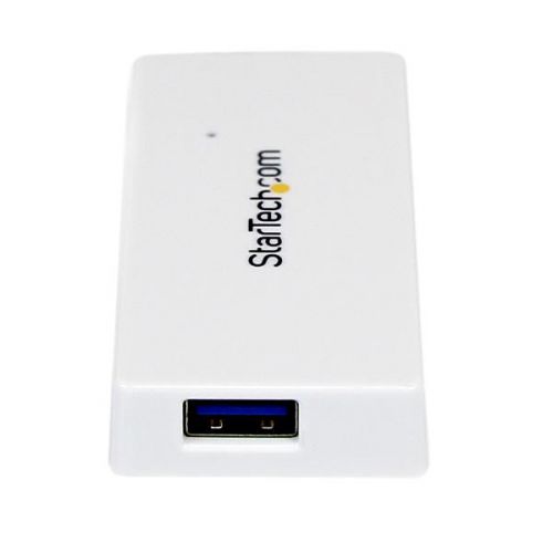 Add four external USB 3.0 ports to your notebook or Ultrabook™ with a slim, portable hub.The ST4300MINU3W Portable 4 Port SuperSpeed Mini USB 3.0 Hub (White) lets you expand your USB connectivity by turning a single USB 3.0 port into four external USB 3.0 ports. The integrated cable design makes this mini USB hub the perfect accessory for your Mac® / PC notebook or Ultrabook™ computer.The 4 Port USB 3.0 hub supports USB 3.0 data bandwidth (5 Gbps - up to 10x more than USB 2.0) and is backward compatible with USB 2.0 and 1.1 devices, ensuring flawless performance from all of your USB peripherals/devices, regardless of their age.Ideal for home and business users who require portability, the external USB 3.0 hub is USB-powered and features a rugged, compact design with a built-in cable so no additional cables are needed to connect the hub to your system.Backed by a StarTech.com 2-year warranty and free lifetime technical support.
