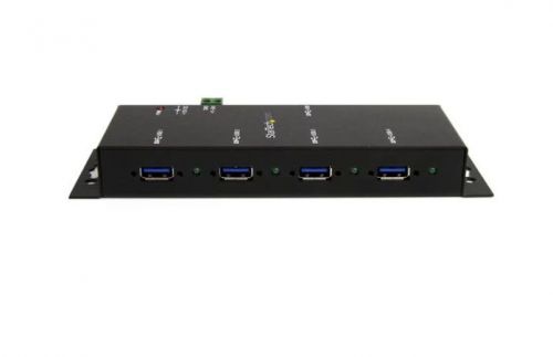 This TAA compliant 4-port industrial USB 3.0 hub gives you the scalability you need in harsh industrial environments, product and repair labs, conference rooms or office workstations. With its rugged industrial grade metal housing, it is designed to meet the advanced requirements of connecting a high number of devices in factories and office environments.This industrial USB hub delivers reliable performance with a metal, heavy-duty housing. It supports wide-range 7-24V DC terminal block input, giving you the flexibility to power the hub as required, based on your own power input capabilities.Perfect for factory environments, the rugged hub also supports a wide operating temperature range (0°C to 55°C) and offers ESD protection to each USB port, which can help prevent damage to your connected devices.Designed for a high volume of connections, this robust USB 3.0 hub offers four connection ports, for connecting more USB devices and peripherals.The hub also supports USB battery charging specification 1.2, delivering up to 2.4A on any port to a maximum of 20W total, so you can charge your mobile devices faster than traditional USB ports allow.With versatile installation options, you can install the hub where it’s best suited for your environment. With built-in mounting brackets and an included 1.8-meter USB host cable, you can securely mount the USB 3.0 hub to most surfaces such as a wall, under a desk or rack.StarTech.com offers an external power adapter, ITB20D3250, sold separately. The universal DC power adapter can be used as an alternative, back up or replacement power supply for StarTech.com’s line of industrial USB hubs.The rugged USB hub supports the full 5 Gbps bandwidth of USB 3.0 and is backward compatible with previous USB devices. You can connect your legacy peripherals alongside your newer USB 3.0 devices without any disruptions.The ST4300USBM is backed by a StarTech.com 2-year warranty and free lifetime technical support. 