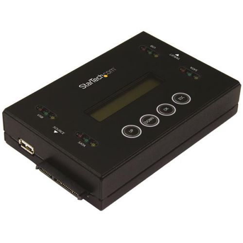 This versatile drive duplicator and eraser lets you clone and erase both USB-based storage devices and 2.5-inch and 3.5-inch SATA SSDs and HDDs, without having to connect to a computer. Ideal for IT professionals and system administrators, this versatile device helps you manage your file and data storage more efficiently, providing both 1:1 copying and cross-interface duplication.1:1 or cross-interface duplication of SATA or USB drivesAs a drive cloner, this unit lets you easily copy SATA and USB drives without having to connect to a computer. It enables you to duplicate 1:1 (from SATA to SATA or USB to USB) as well as cross-interface duplication from SATA to USB or USB to SATA. The drive cloner provides four duplication modes, including Quick Copy, All Partitions, Sector-by-Sector (Whole Drive) at speeds of up to 6.6GB/min., and Percentage Copy.Multiple erase modesErase SATA or USB flash drives with ease, without a host computer. As a drive eraser, the SU2DUPERA11 gives you six erase modes including Quick Erase, Single Pass Overwrite (Full Erase), 3-Pass Overwrite (DoD) Erase, 3-Pass Overwrite and Compare, Secure Erase and 7-Pass Overwrite. You can erase a single SATA or USB drive, or two drives simultaneously.Designed for ease of useThe drive duplicator and eraser features a compact and lightweight design with easy-to-use features. It offers convenient menu navigation buttons and an LCD display that clearly identifies the active duplication or erase mode and task status, to ensure fast and efficient operation.The SU2DUPERA11 is backed by a StarTech.com 2-year warranty and free lifetime technical support.