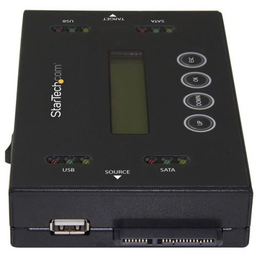 This versatile drive duplicator and eraser lets you clone and erase both USB-based storage devices and 2.5-inch and 3.5-inch SATA SSDs and HDDs, without having to connect to a computer. Ideal for IT professionals and system administrators, this versatile device helps you manage your file and data storage more efficiently, providing both 1:1 copying and cross-interface duplication.1:1 or cross-interface duplication of SATA or USB drivesAs a drive cloner, this unit lets you easily copy SATA and USB drives without having to connect to a computer. It enables you to duplicate 1:1 (from SATA to SATA or USB to USB) as well as cross-interface duplication from SATA to USB or USB to SATA. The drive cloner provides four duplication modes, including Quick Copy, All Partitions, Sector-by-Sector (Whole Drive) at speeds of up to 6.6GB/min., and Percentage Copy.Multiple erase modesErase SATA or USB flash drives with ease, without a host computer. As a drive eraser, the SU2DUPERA11 gives you six erase modes including Quick Erase, Single Pass Overwrite (Full Erase), 3-Pass Overwrite (DoD) Erase, 3-Pass Overwrite and Compare, Secure Erase and 7-Pass Overwrite. You can erase a single SATA or USB drive, or two drives simultaneously.Designed for ease of useThe drive duplicator and eraser features a compact and lightweight design with easy-to-use features. It offers convenient menu navigation buttons and an LCD display that clearly identifies the active duplication or erase mode and task status, to ensure fast and efficient operation.The SU2DUPERA11 is backed by a StarTech.com 2-year warranty and free lifetime technical support.