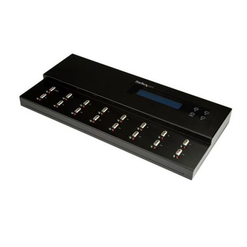 This USB duplicator and eraser lets you clone or erase up to 15 USB flash drives, without a host computer connection. This means you can work more efficiently and manage larger batches of USB drives, saving time and effort.The standalone USB duplicator and eraser is perfect for IT professionals and system administrators in corporate, education, marketing, or sales environments.Efficient 1:15 drive duplicationThe duplicator lets you copy up to 15 drives simultaneously, and offers both synchronous and asynchronous duplication, with speeds up to 1.5GB per minute. The asynchronous feature means you can remove and replace USB storage devices while other copies continue to run. The duplicator offers two duplication modes, system and file and whole file.Erase multiple USB drives simultaneouslyThe drive duplicator/eraser lets you erase up to 15 flash drives at the same time, so it’s easy to clean large batches of USB drives for reuse. The flash drive duplicator features three modes of drive erasing: quick erase, single pass erase, and multi-pass erase (meets DoD standards).Designed for ease of useThe flash drive duplicator and eraser supports USB 3.0, USB 2.0 and USB 1.1 flash drives, providing an easy and cost-effective way to re-use and re-purpose your USB drives. It features a robust metal housing and a compact, standalone design that makes it the perfect desktop companion. The flash drive eraser/copier also has an LCD display that makes it easy to monitor erasing and duplication to ensure completion.The USBDUPE115 is TAA compliant and backed by a StarTech.com 2-year warranty and free lifetime technical support.