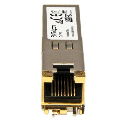 8ST10050ST | The 10050-ST is an Extreme Networks 10050 compatible copper transceiver module that has been designed, programmed and tested to work with Extreme Networks brand switches and routers. It delivers dependable 1 GbE connectivity over copper cable, for 1000Base-T compliant networks, with a maximum distance of up to 100 m (328 ft).Technical Specifications:Maximum Data Transfer Rate: 1000 Mbps (1 Gbps)Type: CopperConnection Type: RJ-45Maximum Transfer Distance: 100 m (328 ft)MTBF: 510,469,759 hoursPower Consumption: Low power consumptionDigital Diagnostics Monitoring (DDM): NoThis SFP copper module is hot-swappable, making upgrades and replacements seamless by minimizing network disruptions.StarTech.com SFPsAll StarTech.com SFP & SFP+ transceiver modules are backed by a lifetime warranty and free lifetime multilingual technical support. StarTech.com offers a wide variety of SFP modules and direct-attach SFP cables, providing the convenience and reliability you need to ensure dependable network performance.