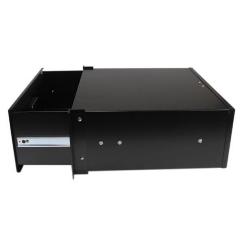 8ST4UDRAWER | The 4UDRAWER 4U Black Steel Storage Drawer for 19in Racks and Cabinets helps to efficiently organize your mission critical computer hardware and accessories with the capacity to hold up to 25 kg (55 lbs). This TAA compliant product adheres to the requirements of the US Federal Trade Agreements Act (TAA), allowing government GSA Schedule purchases.Perfect for storing tools, software and documents for easy access, this sliding rack storage drawer is a cost-effective solution that provides tidy, out-of-the-way storage. Universally mountable in any standard front mount 19"" server rack or cabinet, the rack drawer is constructed of sturdy, cold-rolled steel for long-term durability.Backed by a StarTech.com Lifetime warranty.
