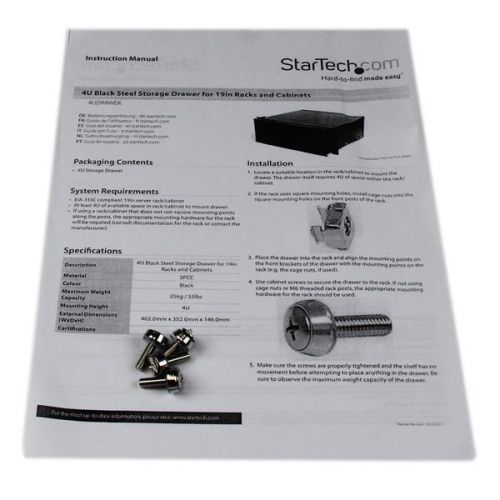 StarTech.com 4U 19in Rack Black Steel Storage Drawer 8ST4UDRAWER Buy online at Office 5Star or contact us Tel 01594 810081 for assistance