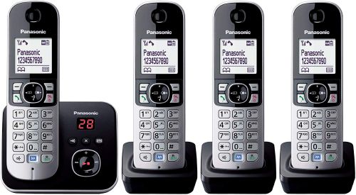 PANKXTG6824EB | Panasonic introduces the KX-TG68 family. This stylish two-tone design DECT phone with answer machine has an easy to use handset with a 1.8" white back-light screen, and Panasonic's noise reduction function. A hands-free speaker phone function is also included on this model that offers 15 hours talk time, up to 170 hours standby time and up to 120 phone book entries. This model also comes with the option of a handy "key finder" accessory that can be purchased separately.