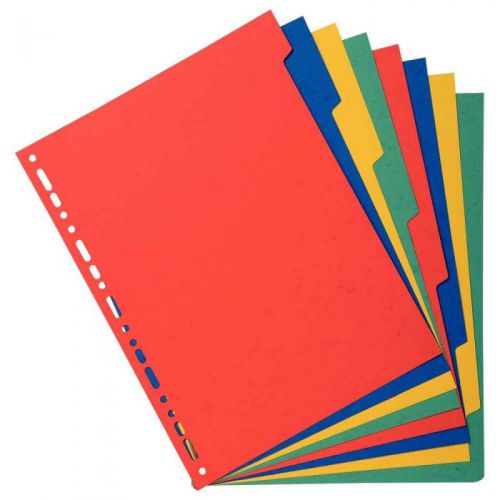 Exacompta Forever Recycled Divider 8 Part A4 220gsm Card Vivid Assorted Colours - 2008E 74187EX Buy online at Office 5Star or contact us Tel 01594 810081 for assistance