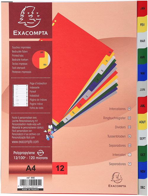 Exacompta PP A4 Index Jan Dec Col Tabs WH