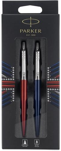 PARKER Jotter London Duo Discovery Pack Royal Blue Barrel Ballpoint Pen with Blue Ink and Stainless Steel Barrel Gel Ink Pen with Black Ink