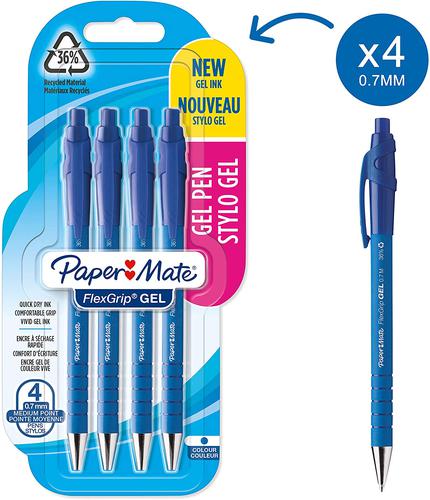 Paper Mate Flexgrip Gel Rollerball Pen 0.7mm Line Blue (Pack 4)