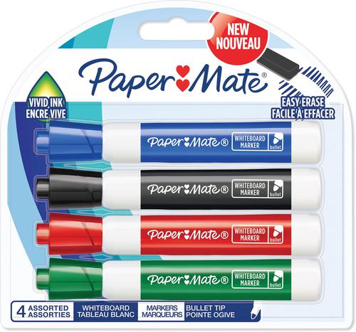 Paper Mate Whiteboard Marker Bullet Tip 2mm Line Assorted Colours (Pack 4)