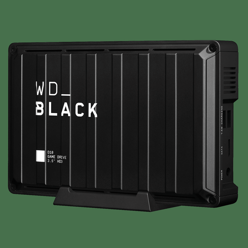 The WD_Black D10 Game Drive will take your console or PC to the next level and help you keep the competitive edge you need to win. Add up to 8TB1 of extra storage to your device to build up your game library up to 200 games or relive your best in-action moments by saving your favourite gameplay recordings. Rated at 7200 RPM with active cooling technology, WD_Black D10 Game Drive has speeds up to 250MB/s to kick your game into high-performance mode so you can play without limits and drive your game the way you choose.  