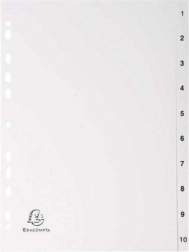 Exacompta Index 1-10 A4 120 Micron Polypropylene White - 1710E Printed File Dividers 74285EX