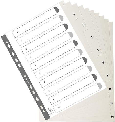 Exacompta Index 1-10 A4 120 Micron Polypropylene White - 1710E Printed File Dividers 74285EX