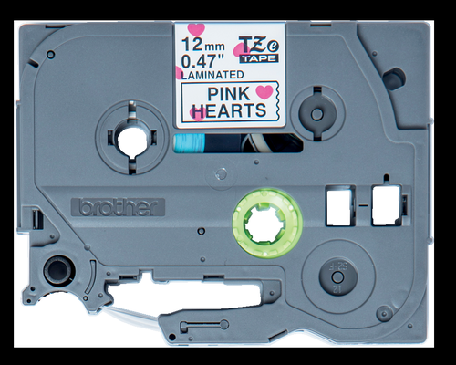 Brother TZe Laminated Tape Cassette 12mm x 4m Black on Pink Hearts TZEMPPH31