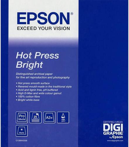 Epson Fine Art Hot Press Bright Paper Cotton Rag A2 330gsm (25 Sheets) C13S042332