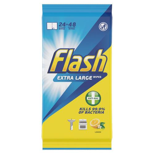 Flash Antibacterial Wipes Extra Large Lemon (Pack 24) 0706112