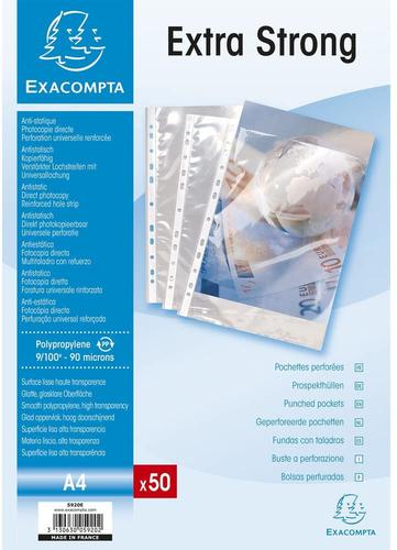 Exacompta Punched pockets are made from 0.09mm polypropylene. The punched pockets have a top opening for documents to be inserted.