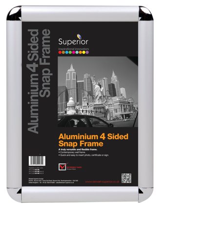 Seco A4 Snap Frame with Round Corners 25mm Silver - ROUNDA4 Stewart Superior Europe Ltd