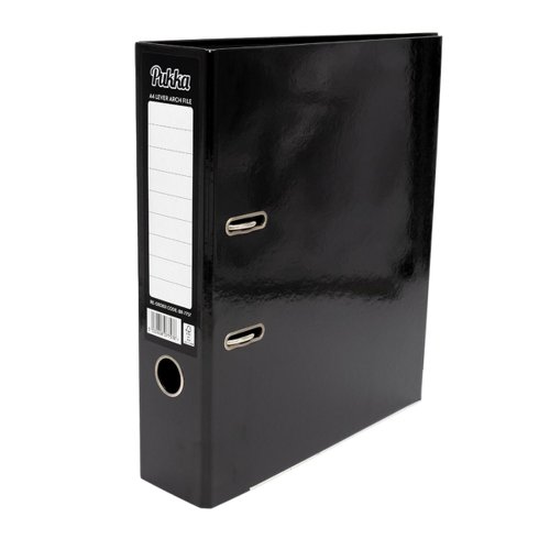 Keep documents and paperwork safe with these Pukka Brights lever arch files. The Brights come in a range of fun colours. With a useful lever arch mechanism suitable for A4 documents, the files are made in the UK from sustinable board and paper. Supplied in a pack of 10 black files.