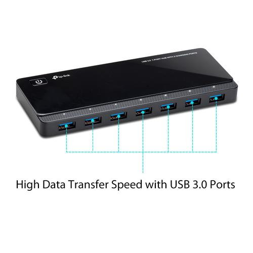 The UH720 is perfect for anyone who has a computer with only one or two USB ports, and wants easier access to additional ports without having to switch between devices.Equipped with USB 3.0 ports, the UH720 can transfer a 1080p movie under 2 minutes 18 seconds, whereas it takes 7 minutes 36 seconds with a USB Hub equipped with USB 2.0 ports. The actual transmission speed depends on the setting of the device connected.Extra 2 USB ports supporting 2.4A outputs are specifically designed for ultra fast charging. It charges most USB-charged devices, no matter devices with large battery like tablet and smartphone, or gadgets with tiny battery like smart wearable devices, at full speed.TP-Link Smart Charging technology intelligently identifies the connected devices and automatically delivers the fastest possible charge to your smartphones, tablets or other USB-charged devices to minimize the charging time.UH720 has a sophisticated circuit design with multiple protections for your devices against over-heating, over-current, over-voltage and short circuit. A built-in surge protector keeps both your devices and data safe in the process of transferring data. UH720 support USB ports hot swapping that can be safely connected and disconnected while the computer is powered on and running.